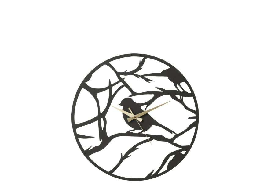 CLOCK BIRD METAL BLACK