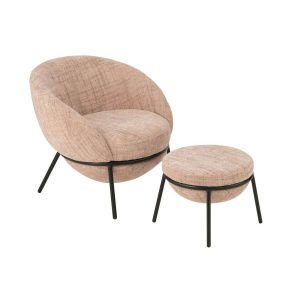 LOUNGE CHAIR  +  FOOTSTOOL IRON LIGHT PINK/BLACK