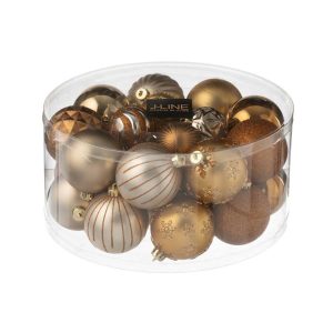 BOX OF 30 CHRISTMAS BAUBLE PLASTIC BROWN