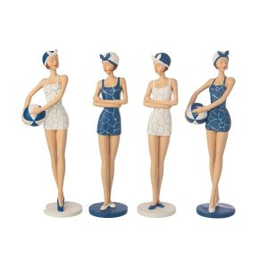WOMEN SWIMSUIT + BALLOON POLYRESIN BLUE/WHITE ASSORTMENT OF 4