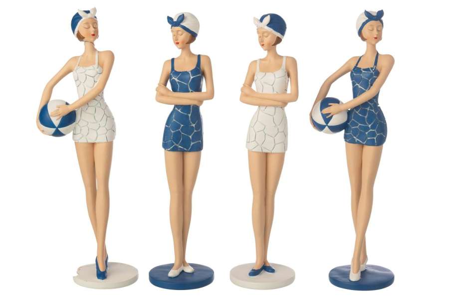 WOMEN SWIMSUIT + BALLOON POLYRESIN BLUE/WHITE ASSORTMENT OF 4