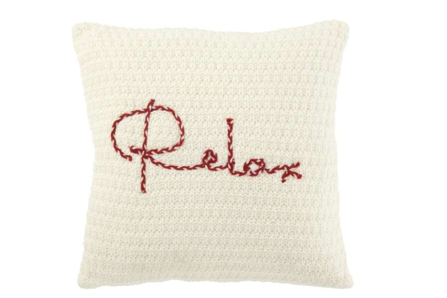 CUSHION KNITTED RELAX POLYESTER/ACRYLIC WHITE/RED
