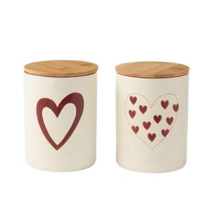 STORAGE JAR HEARTS PORCELAINE WHITE/RED LARGE ASSORTMENT OF 2