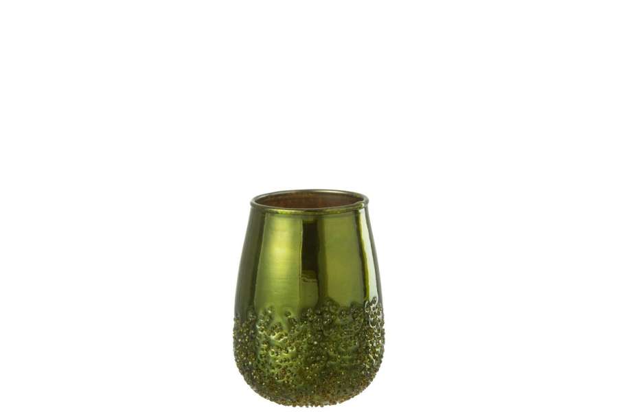 TEALIGHT HOLDER MIRROR GREEN GLASS SMALL