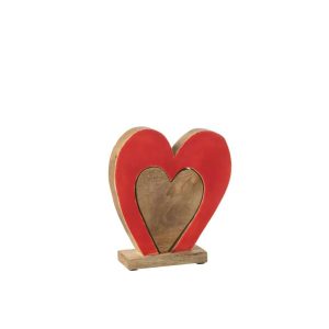HEART DOUBLE ON STAND MANGO WOOD RED/NATURAL MEDIUM