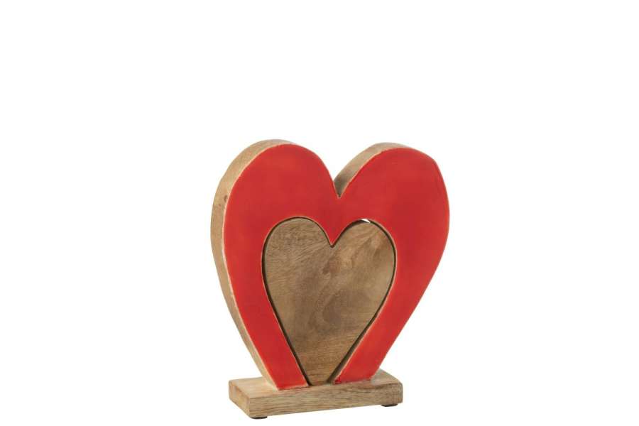 HEART DOUBLE ON STAND MANGO WOOD RED/NATURAL MEDIUM