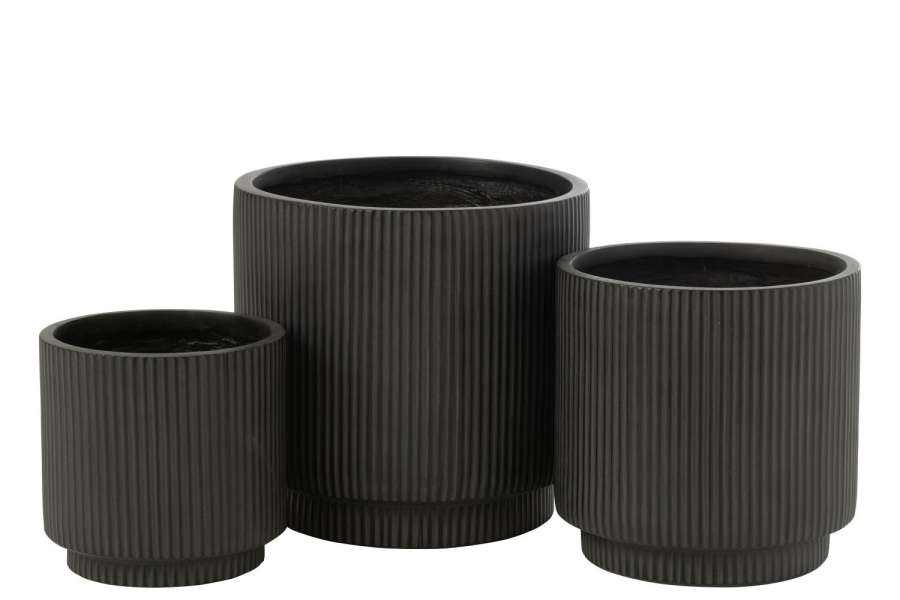 SET OF 3  FLOWERPOTS MISTY  CLAY BLACK