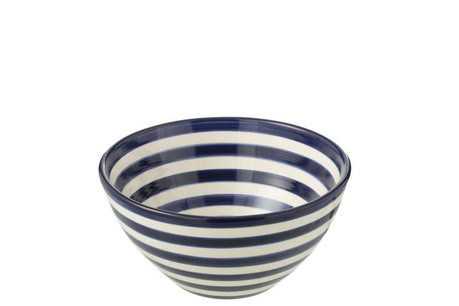 BOWL GRANADA STRIPES HIGH CERAMIC WHITE/COBALTO BLUE MEDIUM