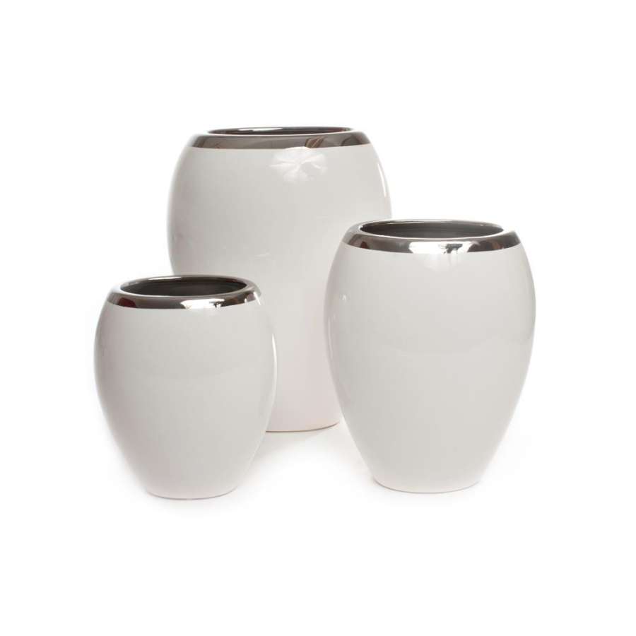 Vase Hvit/Sølv Medium 20X25Cm