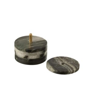 BOX OF 6 COASTER ROUND MARBLE BLACK/LIGHT GREY