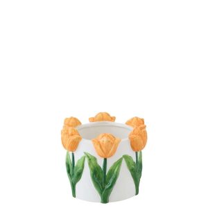 FLOWERPOT TULIP CERAMIC WHITE/ORANGE SMALL