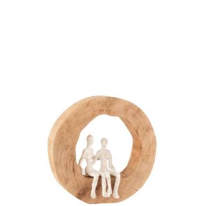 FIGURE COUPLE SITTING MANGO WOOD/ALUMINIUM NATURAL/WHITE