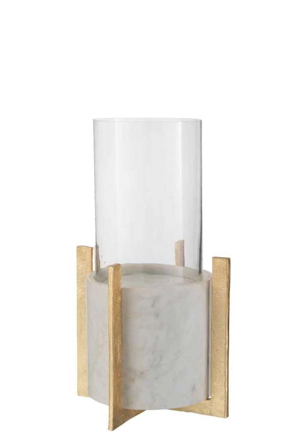 GLASS TEALIGHT MARBLE/METAL BASE GREY/CHAMPAGNE LARGE