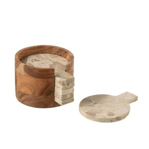 BOX OF 4 COASTER ROUND MARBLE BEIGE/BROWN