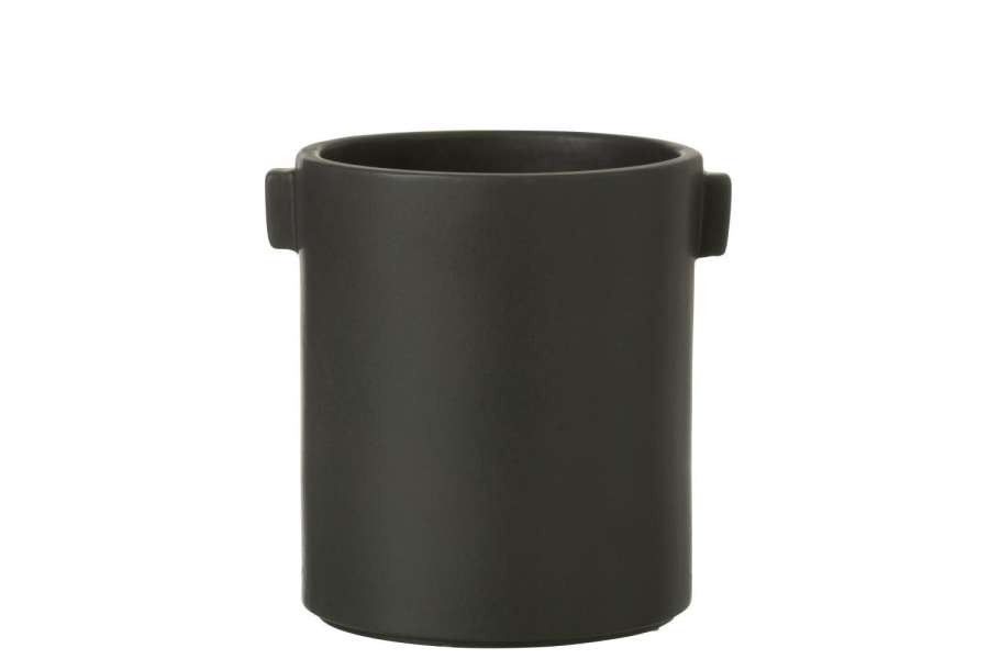 FLOWER POT HANDLE STONEWARE BLACK