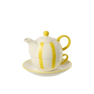 TEAPOT STRIPED PORCELAIN YELLOW/WHITE