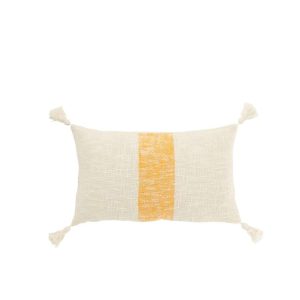 CUSHION RECTANGLE STRIPES+TASSELS COTTON WHITE/ORANGE