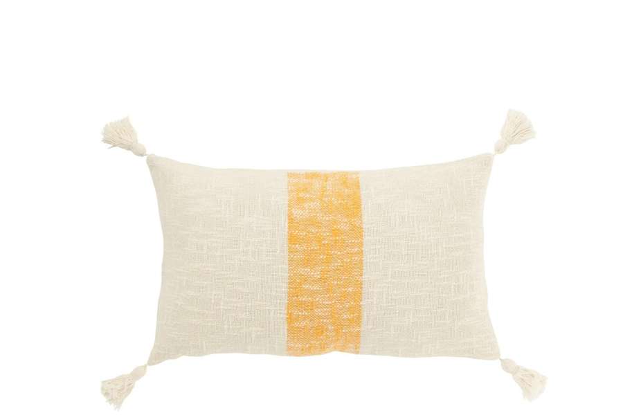 CUSHION RECTANGLE STRIPES+TASSELS COTTON WHITE/ORANGE