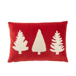 CUSHION RECTANGLE CHRISTMAS TREES TEXTURE VELVET RED/WHITE