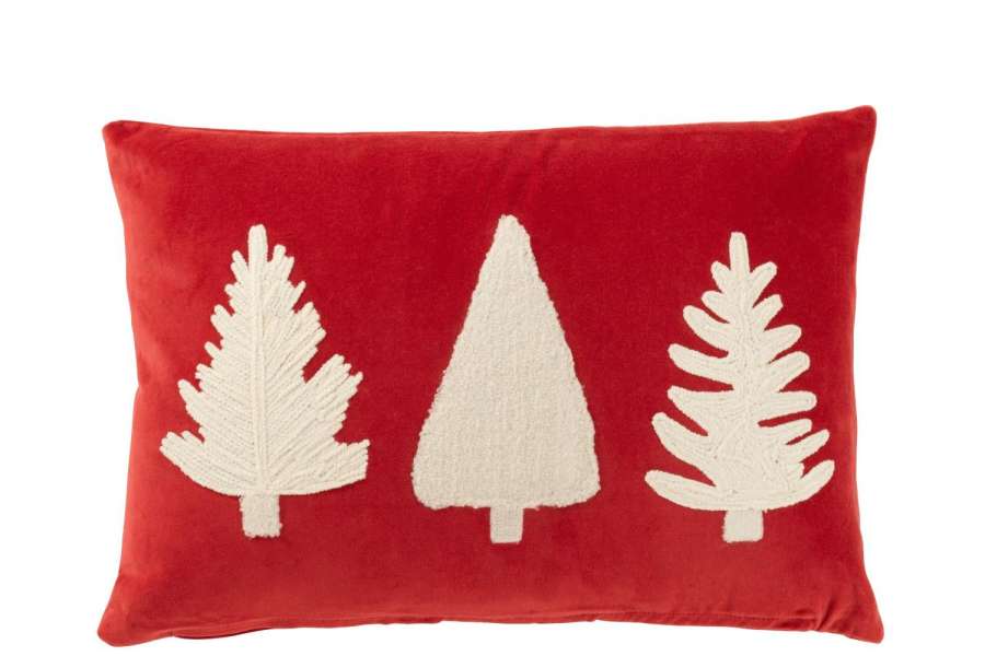 CUSHION RECTANGLE CHRISTMAS TREES TEXTURE VELVET RED/WHITE