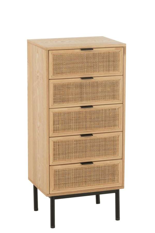 CABINET 5 DRAWERS MDF/METAL NATURAL/BLACK