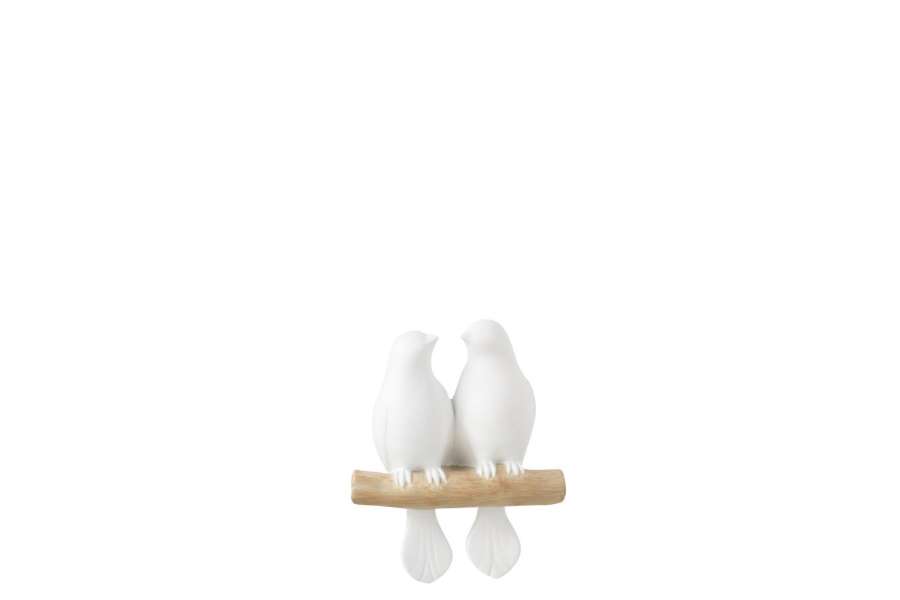 2 BIRDS ON BRANCH POLYRESIN WHITE/NATURAL