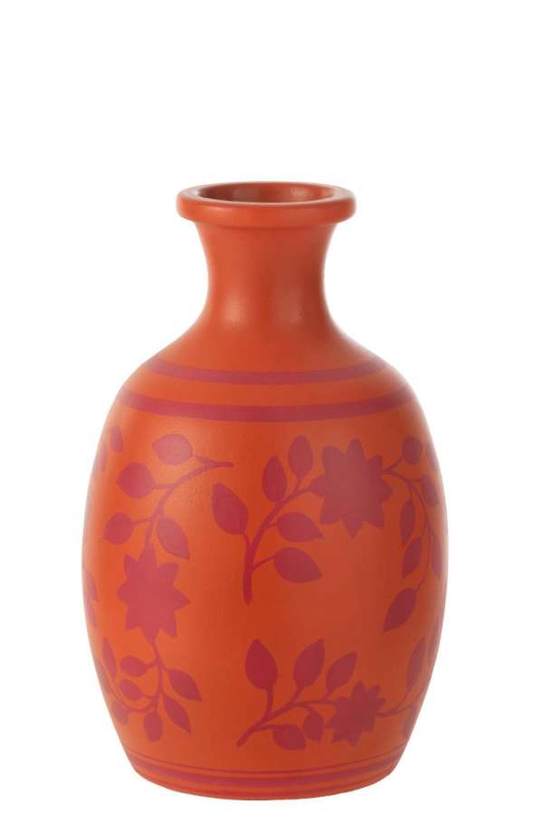VASE LEAVES/FLOWERS+LINES TERRACOTTA ORANGE/PINK