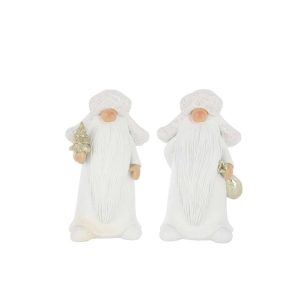 SANTA CLAUS TREE + BAG POLYRESIN WHITE/GOLD COLORED LARGE ASSORTMENT OF 2