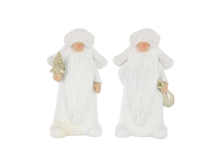 SANTA CLAUS TREE + BAG POLYRESIN WHITE/GOLD COLORED LARGE ASSORTMENT OF 2