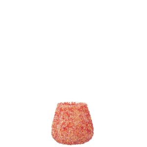 TEALIGHT HOLDER BEADS GLASS DARK ORANGE SMALL