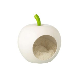 CAT BASKET APPLE POLYRESIN WHITE/GREEN