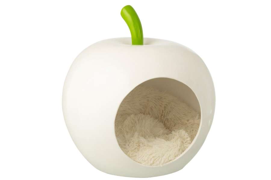 CAT BASKET APPLE POLYRESIN WHITE/GREEN