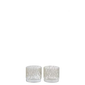 TEALIGHT HOLDER PEARL GLASS CLEAR+OPAL MEDIUM ASSORTMENT OF 2