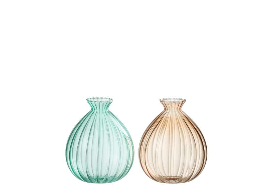 VASE BALLON GLASS AQUA/BEIGE ASSORTIMENT OF 2