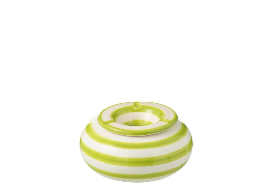 ASHTRAY GRANADA STRIPES CERAMIC WHITE/GREEN LARGE