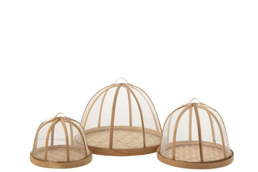 SET OF 3 TRAY+FOODCOVER BAMBOO NATURAL/WHITE