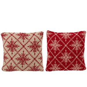CUSHION SNOWFLAKES COTTON CHRISTMAS RED/WHITE ASSORTMENT OF 2