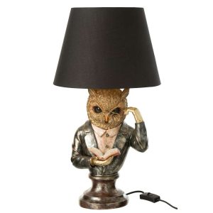 TABLE LAMP OWL+SHADE POLYRESIN ANTIQUE BROWN/GOLD