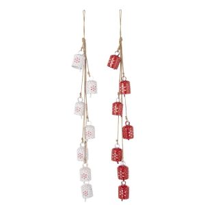 HANGER 7 BELLS SNOWFLAKES IRON WHITE/CHRISTMAS RED ASSORTMENT OF 2