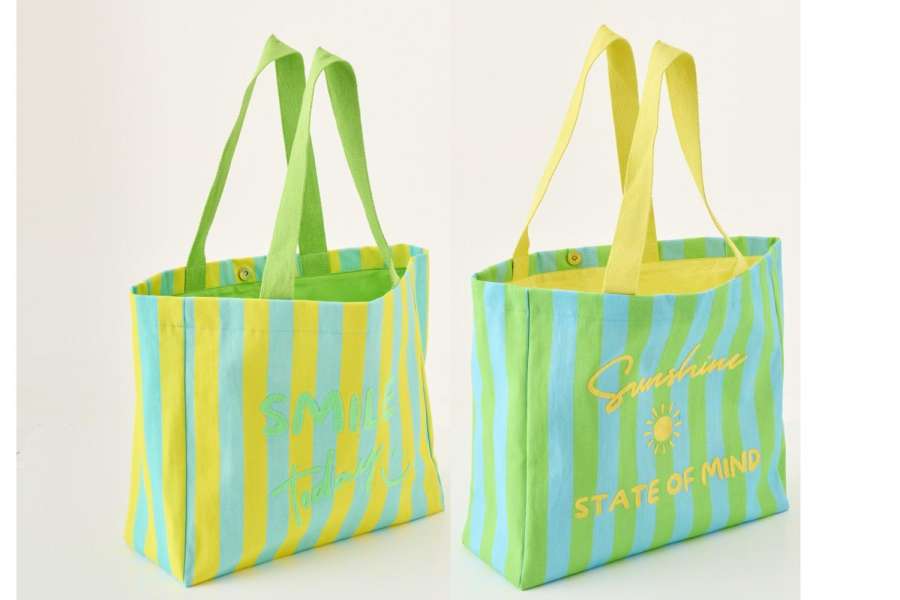 BEACH BAG SUNSHINE/SMILE STRIPED COTTON MULTI ASSORTMENT OF 2
