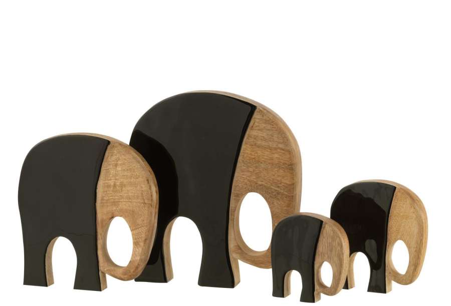 SET OF 4 ELEPHANTS MANGO WOOD BLACK/DARK WOOD