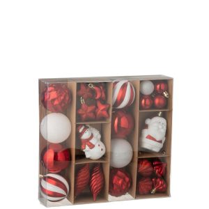 BOX OF 28 CHRISTMAS BAUBLE PLASTIC CHRISTMAS RED/WHITE