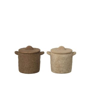 JAR DECORATIVE ROUND CEMENT BEIGE/DARK BROWN SMALL ASSORTMENT OF 2
