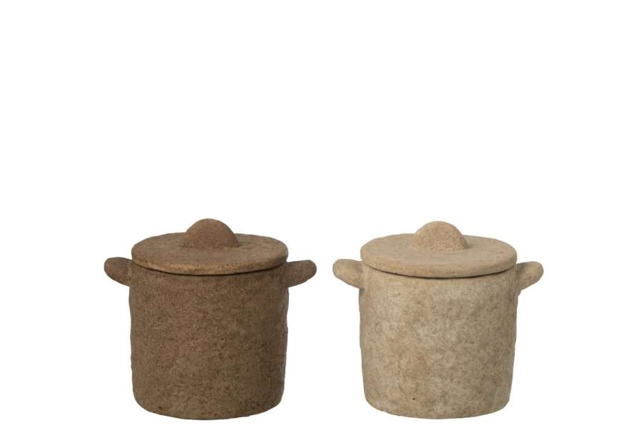JAR DECORATIVE ROUND CEMENT BEIGE/DARK BROWN SMALL ASSORTMENT OF 2