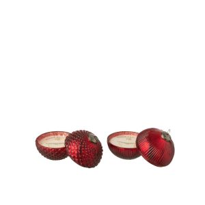 SCENTED CANDLE CHRISTMAS BAUBLE GLASS CHRISTMAS RED SMALL ASSORTMENT OF 2