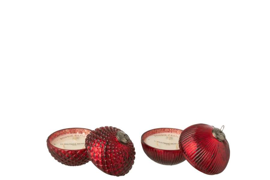 SCENTED CANDLE CHRISTMAS BAUBLE GLASS CHRISTMAS RED SMALL ASSORTMENT OF 2