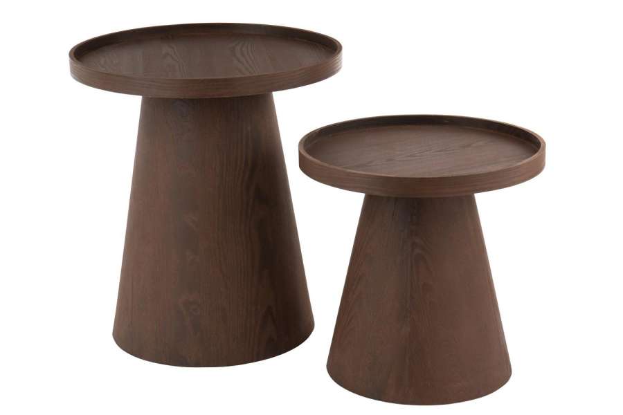 SET OF 2 SIDE TABLE  ROUND MDF DARK BROWN