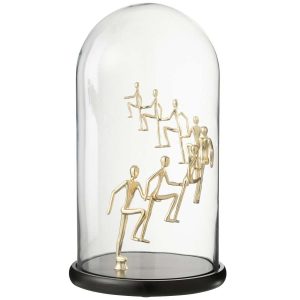 DECORATIVE BELL JAR CLIMBING PEOPLE GLASS GOLD COLORED/BLACK