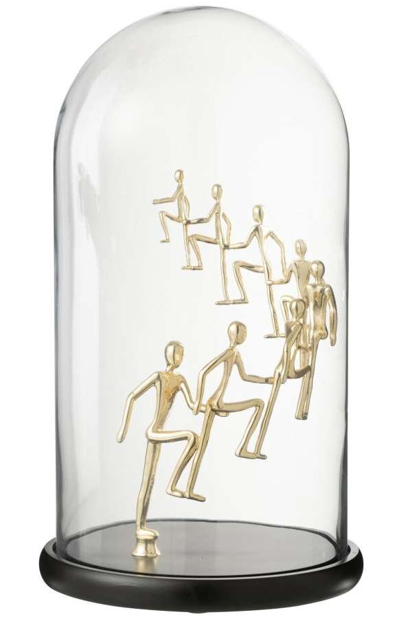 DECORATIVE BELL JAR CLIMBING PEOPLE GLASS GOLD COLORED/BLACK