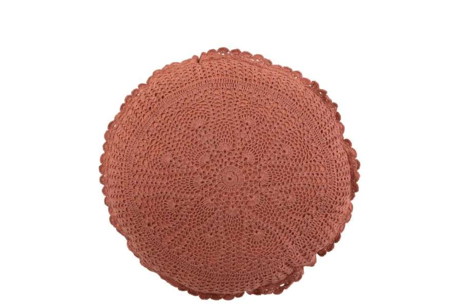CUSHION ROUND MIA LACE COTTON BROWN